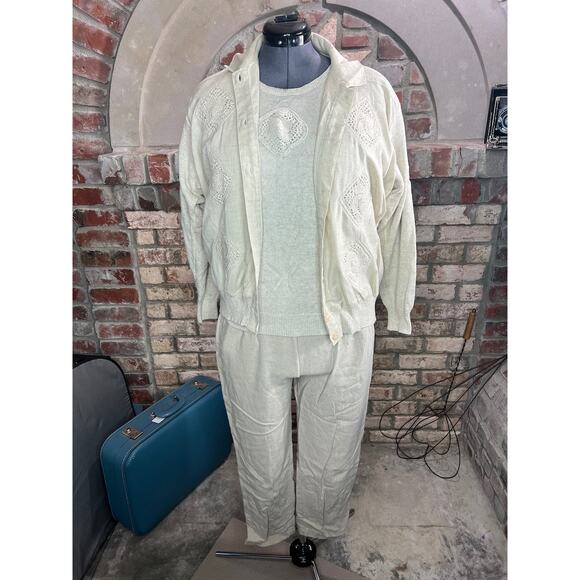 sweater pants set linen blend monochromatic tan - Picture 1 of 16